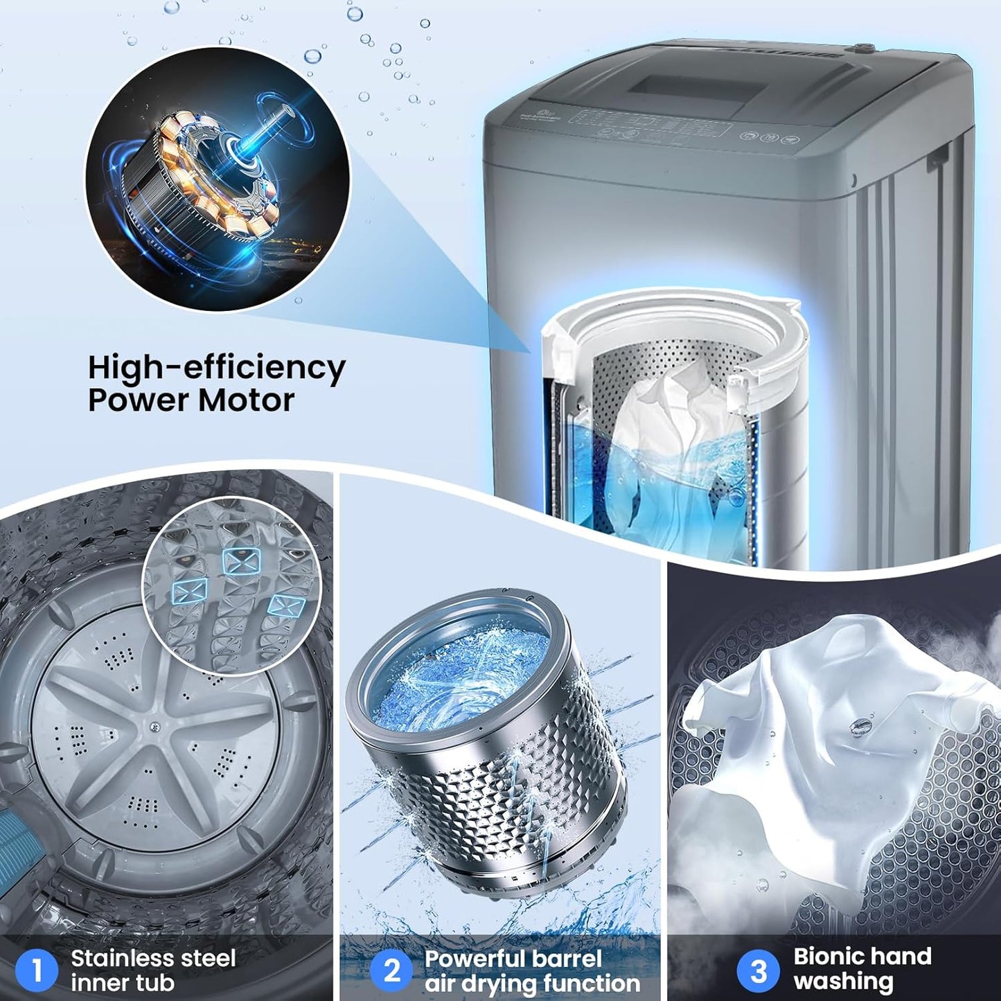 2.4 Cu.Ft Portable Washer, 17.8 Lbs Capacity for Apartments | 10 Wash Programs, 8 Water Levels, LED Display, Drain Pump, Child Lock, Full Automatic Washing Machine for RV, Dorm, Home