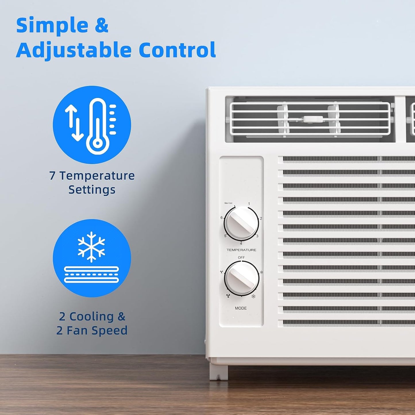 5,000 BTU Small Window Air Conditioner Unit Cool up to 150 Sq.Ft, Window AC Unit with Cool and Fan Mode, Quiet Operation, Adjustable Window Fit, Intuitive Mechanical Controls, White