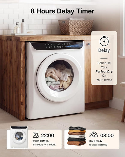 3.5 Cu. Ft. Protable Clothes Dryers with LED Control | Small Electric Dryer Machine for Laundry, 1400W Dryer Machine with 8 Drying Modes, 120V Electric Dryer for Clothes, White