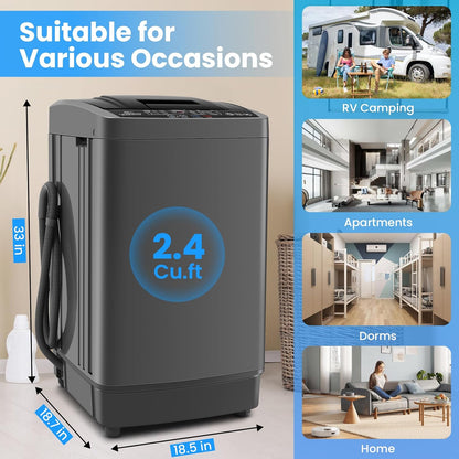 2.4 Cu.Ft Portable Washer, 17.8 Lbs Capacity for Apartments | 10 Wash Programs, 8 Water Levels, LED Display, Drain Pump, Child Lock, Full Automatic Washing Machine for RV, Dorm, Home