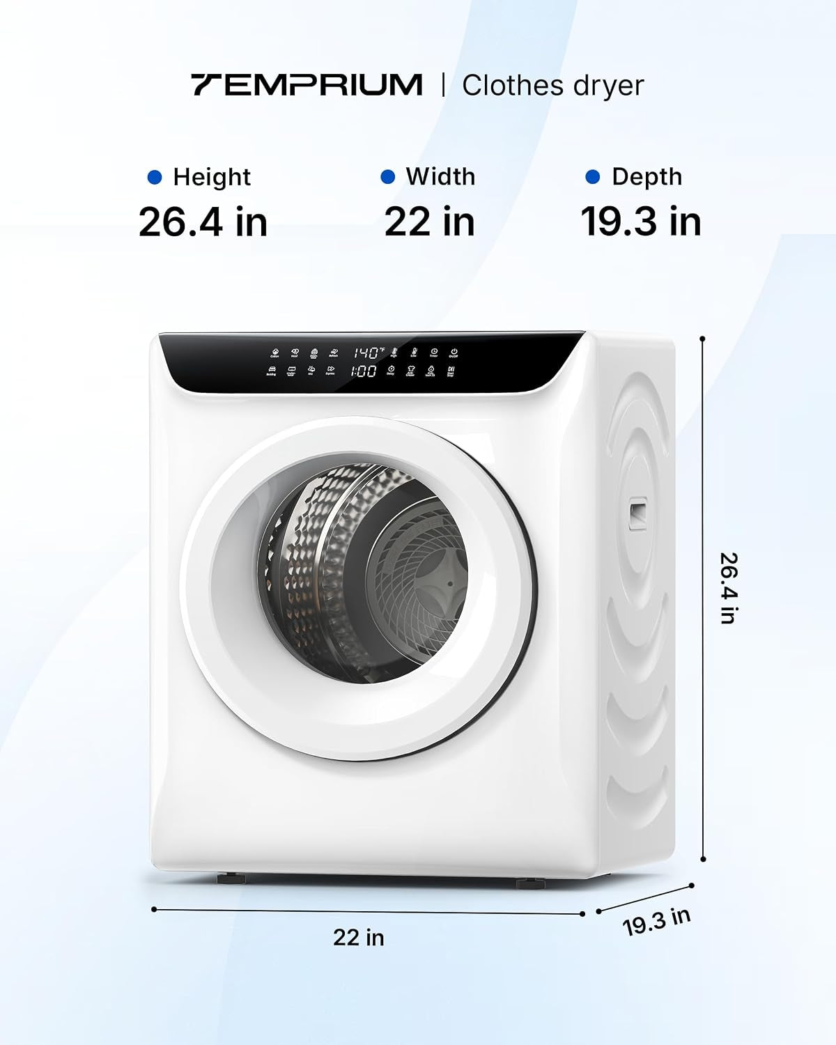 3.5 Cu. Ft. Protable Clothes Dryers with LED Control | Small Electric Dryer Machine for Laundry, 1400W Dryer Machine with 8 Drying Modes, 120V Electric Dryer for Clothes, White