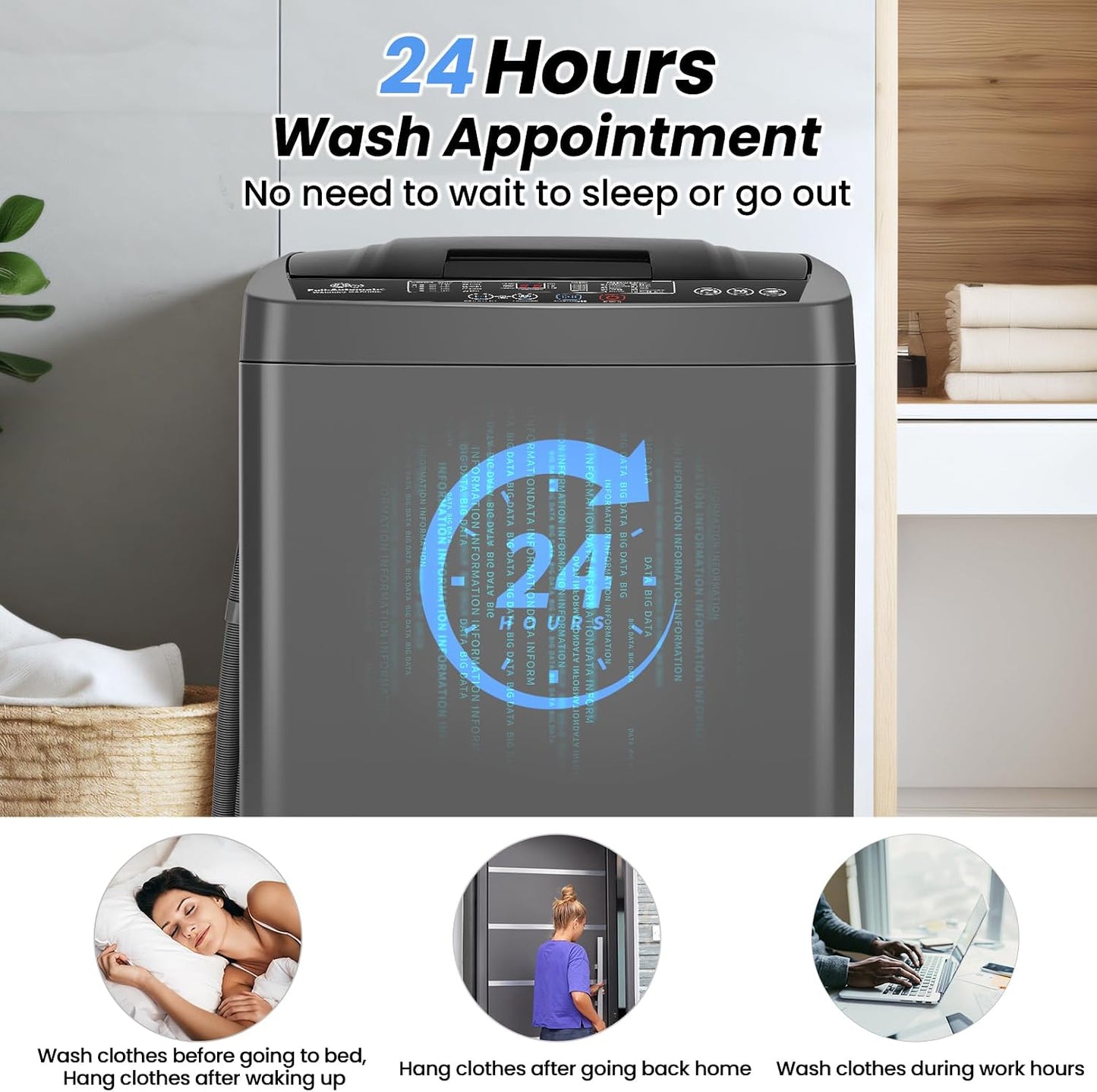 2.4 Cu.Ft Portable Washer, 17.8 Lbs Capacity for Apartments | 10 Wash Programs, 8 Water Levels, LED Display, Drain Pump, Child Lock, Full Automatic Washing Machine for RV, Dorm, Home