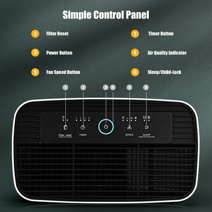 800 sq.ft Air Purifier True HEPA Filter Carbon Filter Air Cleaner Home Office