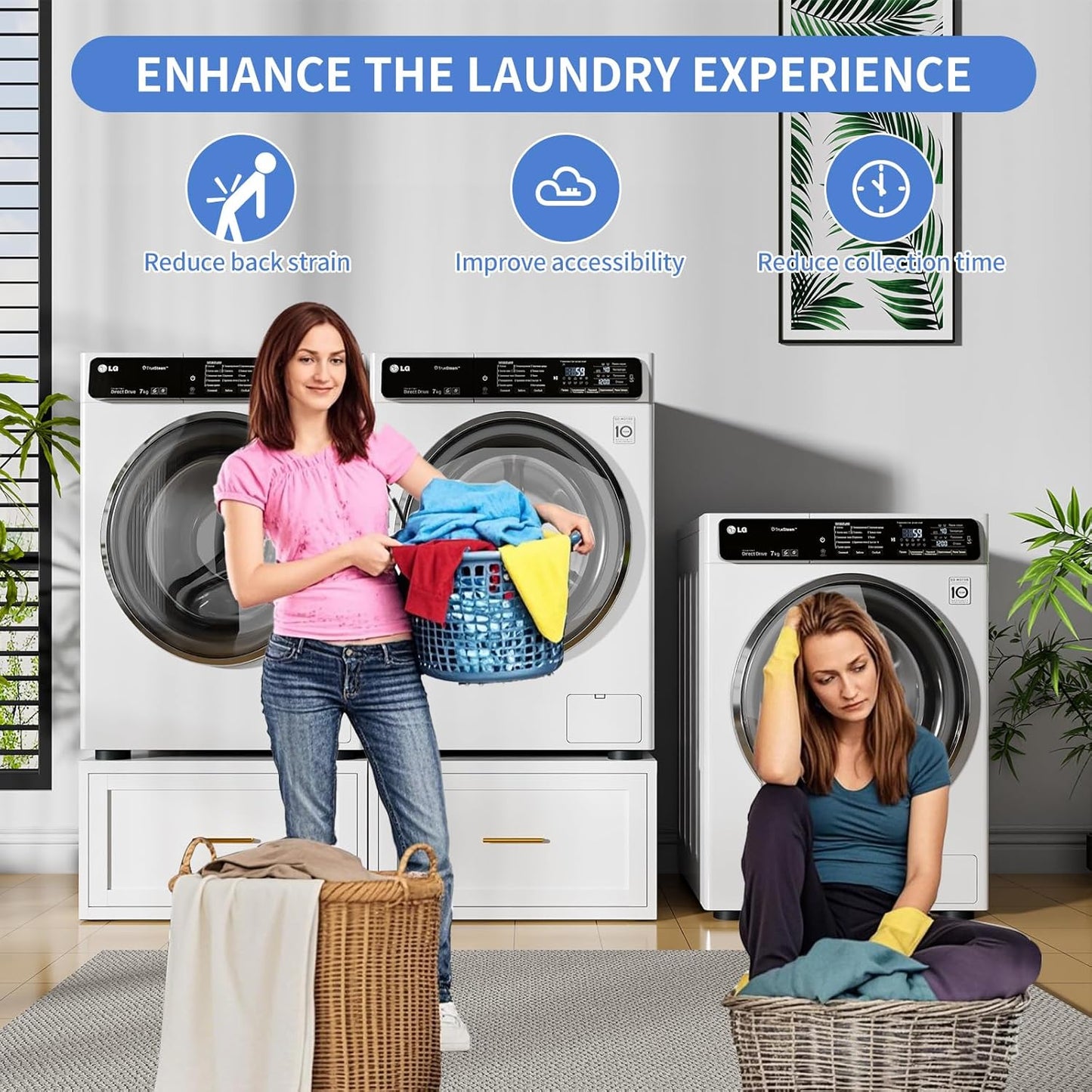 2 Pack Metal Washer and Dryer Pedestals, 28" W Heavy Duty Washer Dryer Pedestal, 16" H Washer Pedestal with Drawer, 440LBS Universal Laundry Pedestal for Washer and Dryer (2 Pack-White)