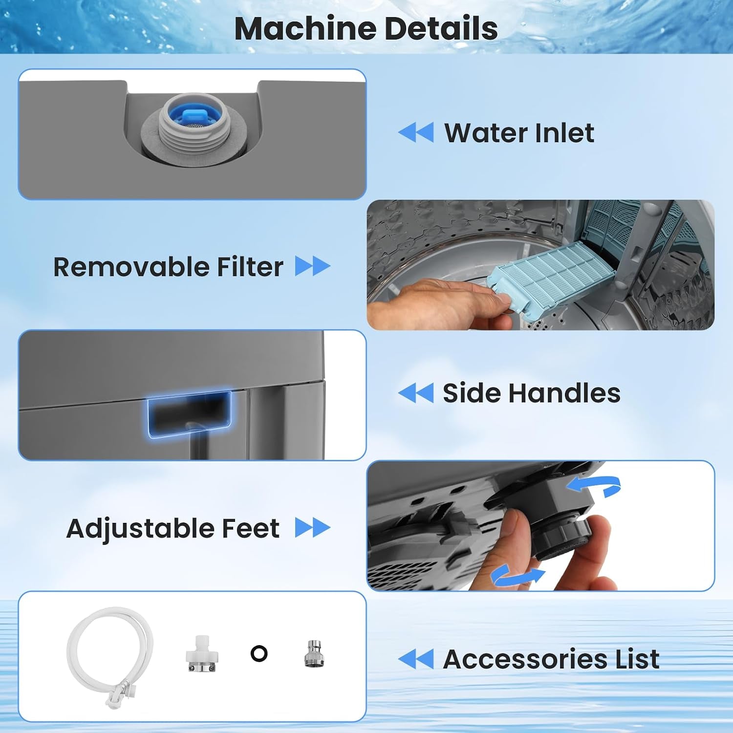 2.4 Cu.Ft Portable Washer, 17.8 Lbs Capacity for Apartments | 10 Wash Programs, 8 Water Levels, LED Display, Drain Pump, Child Lock, Full Automatic Washing Machine for RV, Dorm, Home