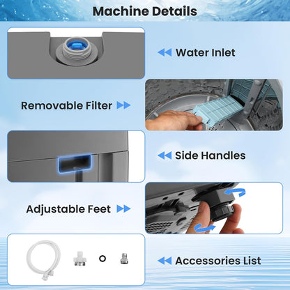 2.4 Cu.Ft Portable Washer, 17.8 Lbs Capacity for Apartments | 10 Wash Programs, 8 Water Levels, LED Display, Drain Pump, Child Lock, Full Automatic Washing Machine for RV, Dorm, Home