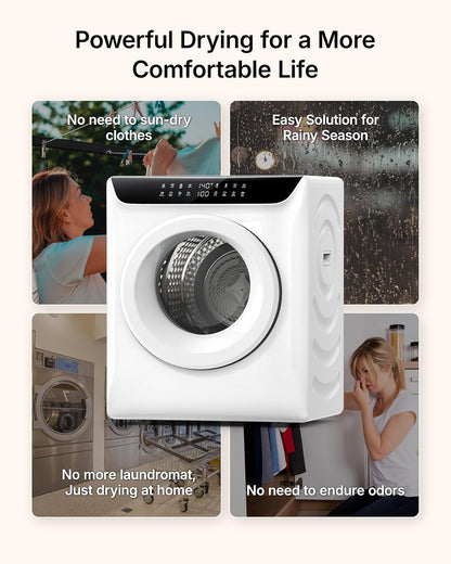 3.5 Cu. Ft. Protable Clothes Dryers with LED Control | Small Electric Dryer Machine for Laundry, 1400W Dryer Machine with 8 Drying Modes, 120V Electric Dryer for Clothes, White