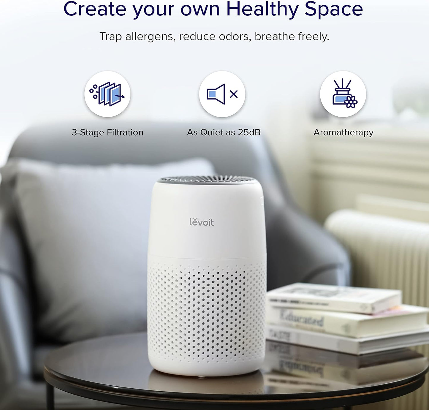 Air Purifiers, 1005 Sq.Ft, White & Air Purifiers for Bedroom Home, HEPA Freshener Filter Small Room Cleaner with Fragrance Sponge, White