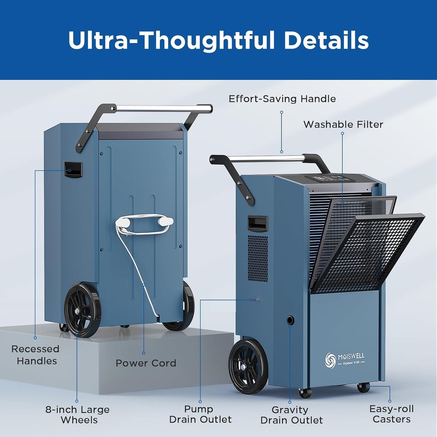 190 Pints Commercial Dehumidifier with Pump Portable | Auto Defrost | Timer | Industrial Heavy Duty Moisture Removal Dehumidifiers for Basement, Powerful Humidity Control for Large Spaces | Auto Drain
