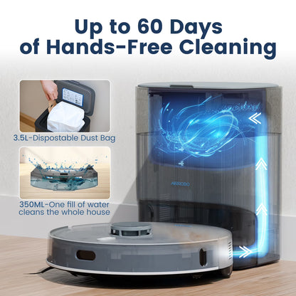 T25+ Robot Vacuum & Mops - Self-Empty, 75-Day Hands-Free, 10,000Pa Suction, Ultrasonic Carpet Detection, 240Min Runtime