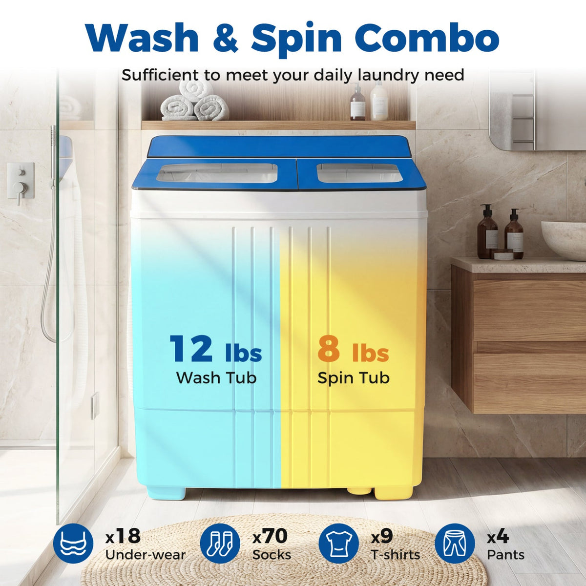 Portable Washing Machine with 12 LBS Washer and 8 LBS Spinner Combo for Apartments