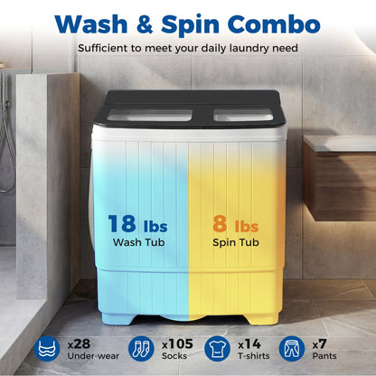 Portable Washing Machine with 18 LBS Washer and 8 LBS Spinner Combo