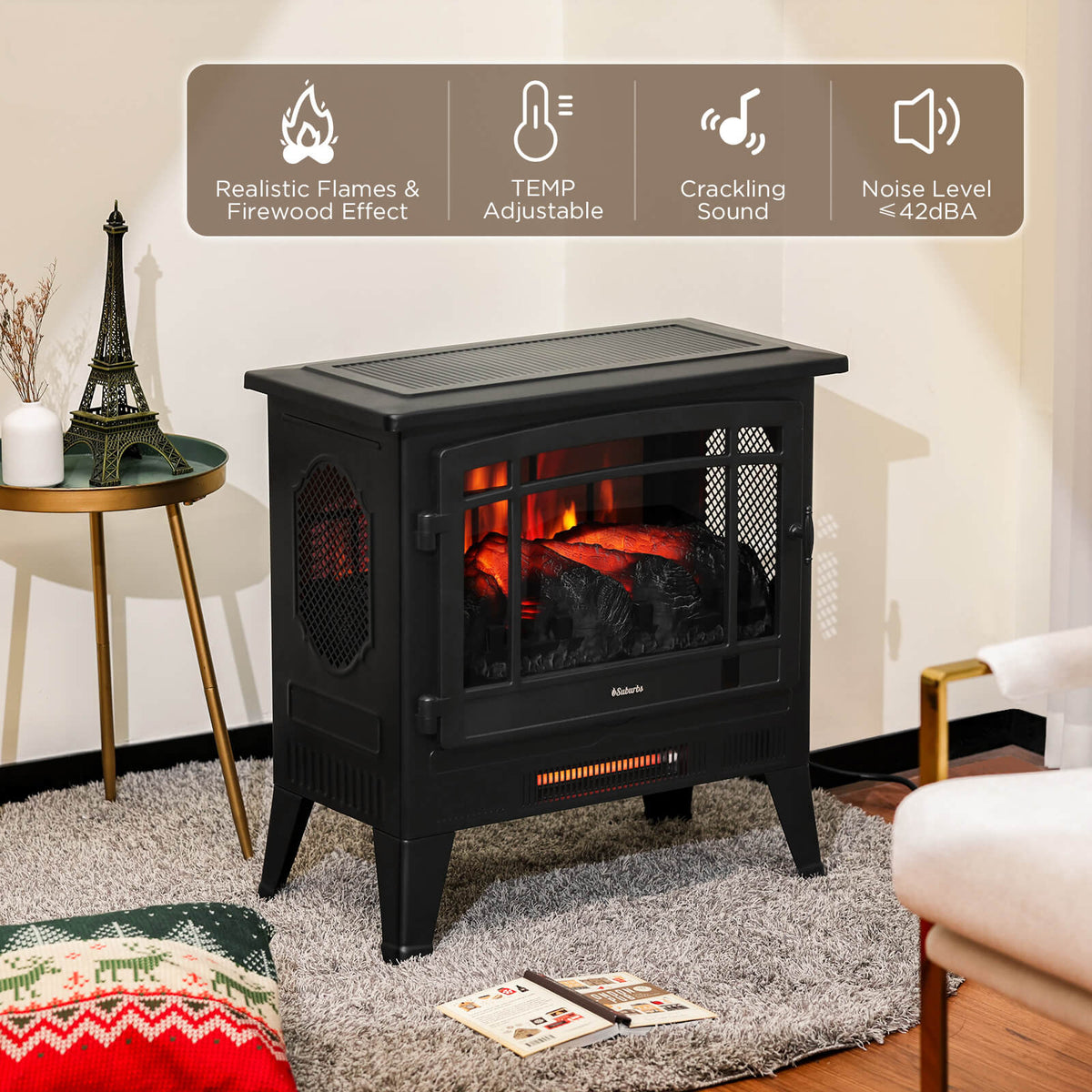 Smart Electric Fireplace Stove Heater, WiFi Enabled