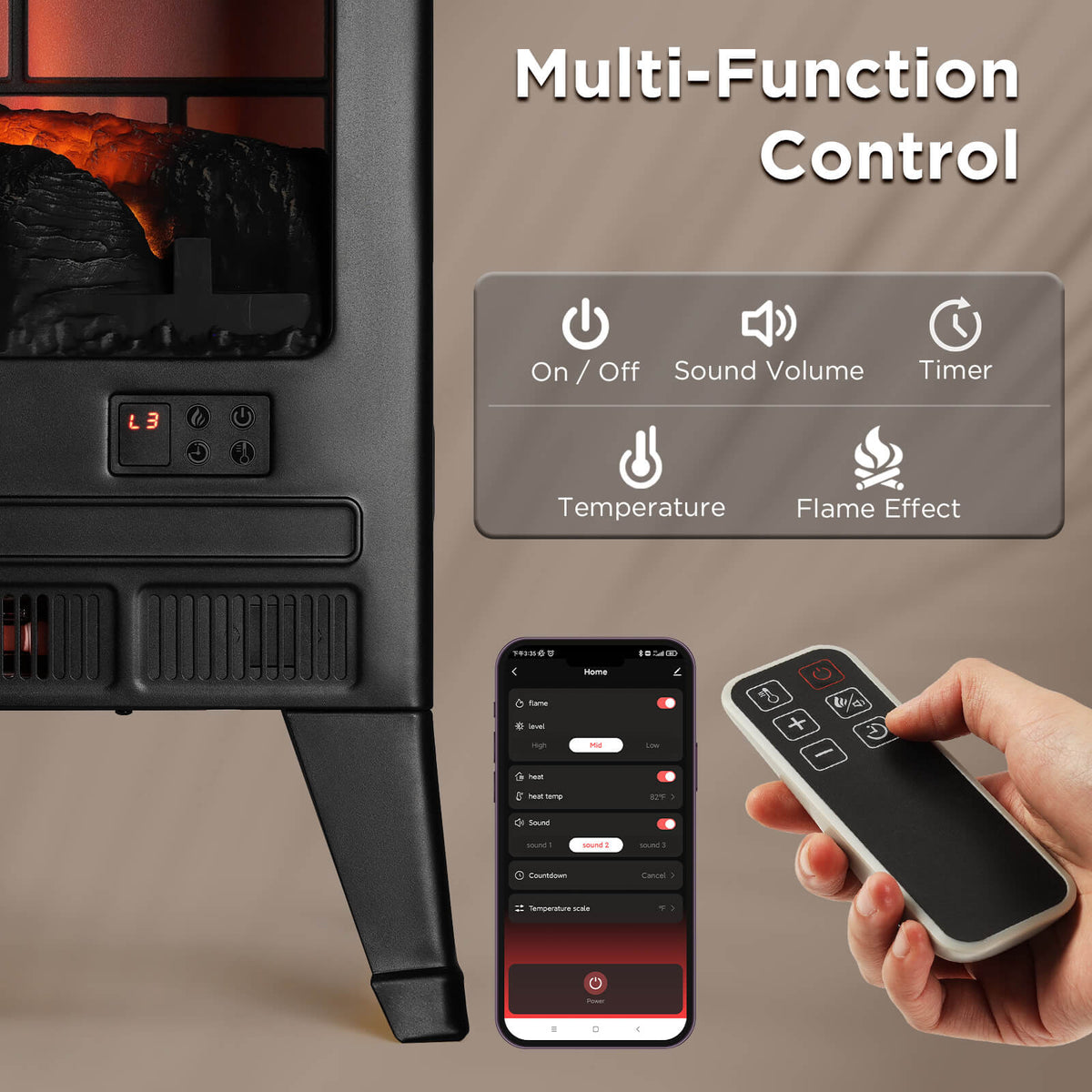 Smart Electric Fireplace Stove Heater, WiFi Enabled