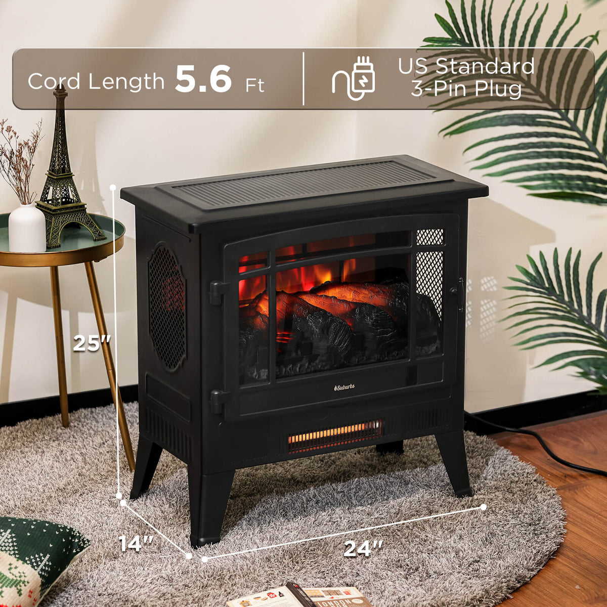 Smart Electric Fireplace Stove Heater, WiFi Enabled
