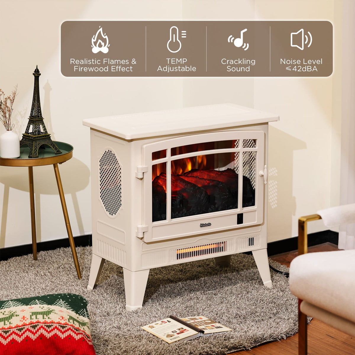 Smart Electric Fireplace Stove Heater, WiFi Enabled