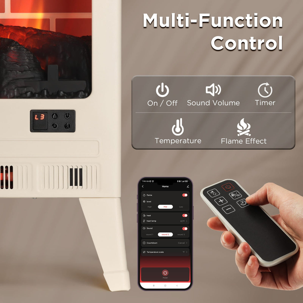 Smart Electric Fireplace Stove Heater, WiFi Enabled