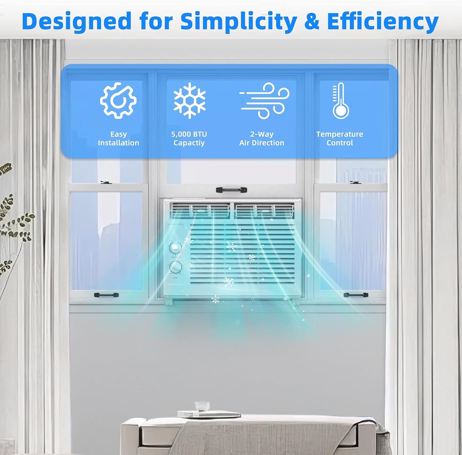 5,000 BTU Small Window Air Conditioner Unit Cool up to 150 Sq.Ft, Window AC Unit with Cool and Fan Mode, Quiet Operation, Adjustable Window Fit, Intuitive Mechanical Controls, White