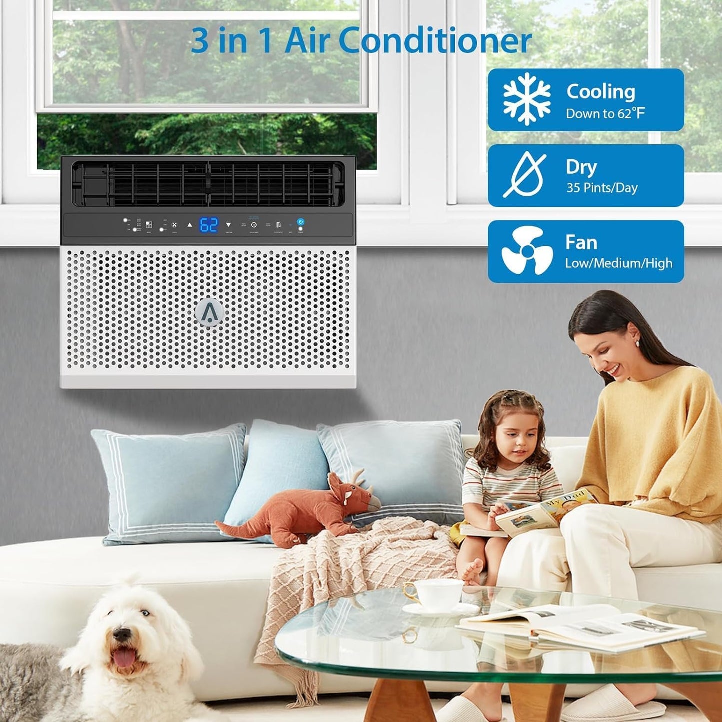 6,000 Btus Window Air Conditioner, U-Shaped Adjustable Depth, Window AC Unit with Washable Filter, Remote Control, Ultra Quiet, Cools up to 269 Sq. Ft., Quiet Operation, White