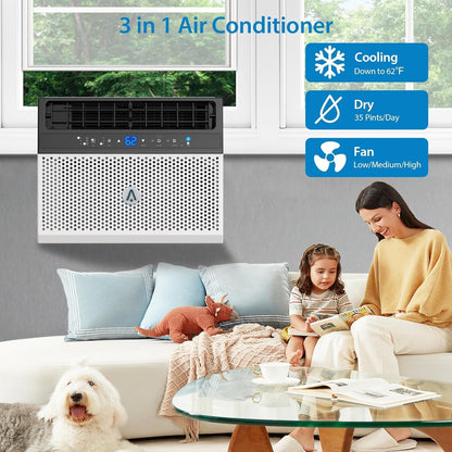 6,000 Btus Window Air Conditioner, U-Shaped Adjustable Depth, Window AC Unit with Washable Filter, Remote Control, Ultra Quiet, Cools up to 269 Sq. Ft., Quiet Operation, White