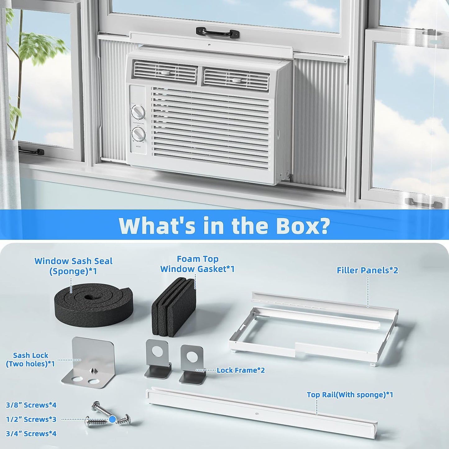 5,000 BTU Small Window Air Conditioner Unit Cool up to 150 Sq.Ft, Window AC Unit with Cool and Fan Mode, Quiet Operation, Adjustable Window Fit, Intuitive Mechanical Controls, White