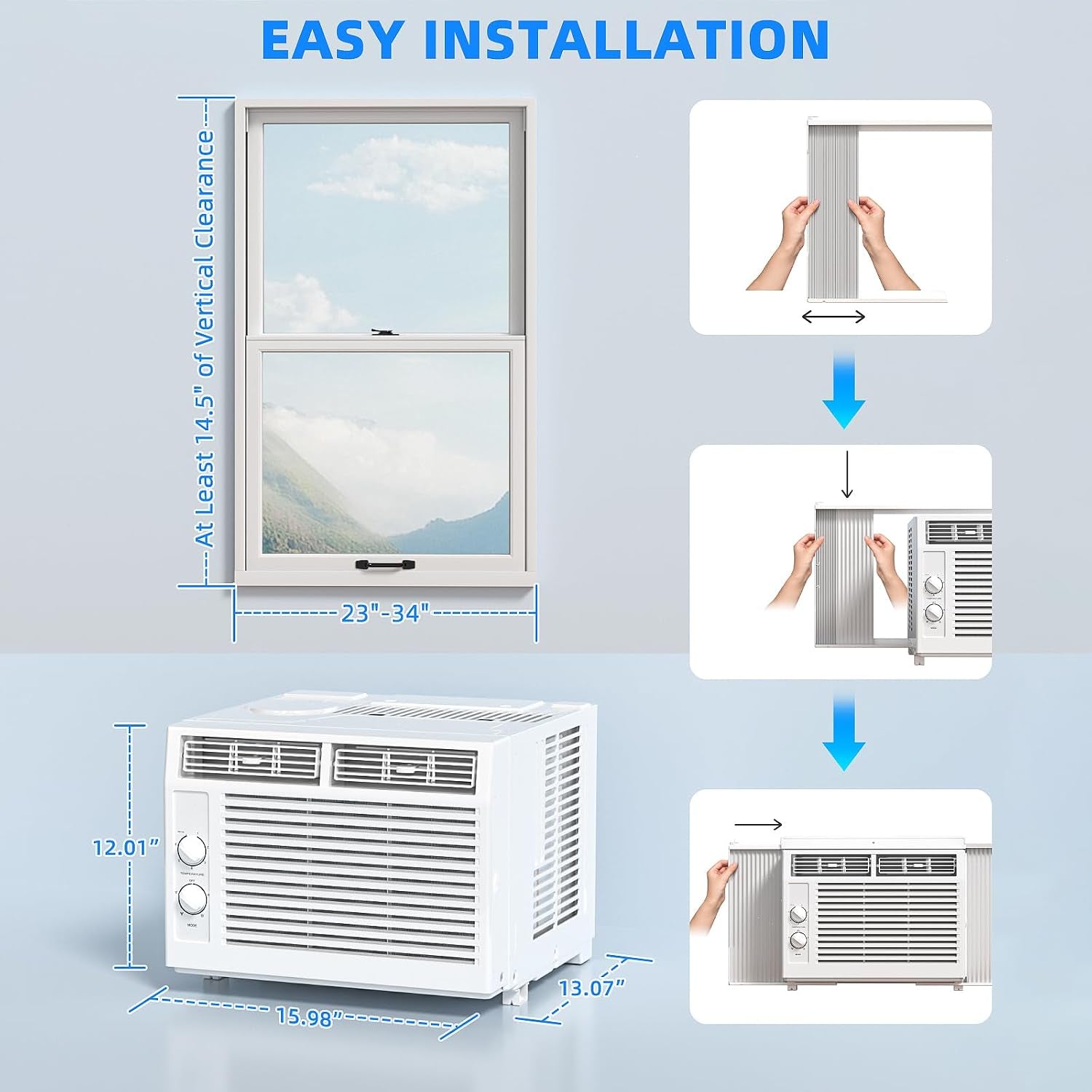 5,000 BTU Small Window Air Conditioner Unit Cool up to 150 Sq.Ft, Window AC Unit with Cool and Fan Mode, Quiet Operation, Adjustable Window Fit, Intuitive Mechanical Controls, White