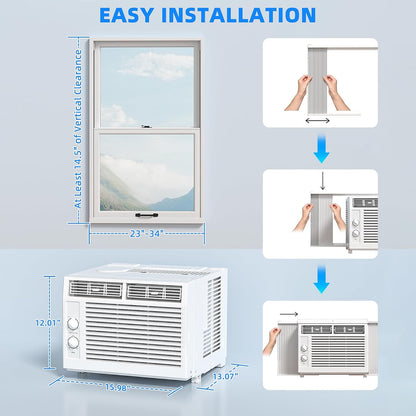 5,000 BTU Small Window Air Conditioner Unit Cool up to 150 Sq.Ft, Window AC Unit with Cool and Fan Mode, Quiet Operation, Adjustable Window Fit, Intuitive Mechanical Controls, White