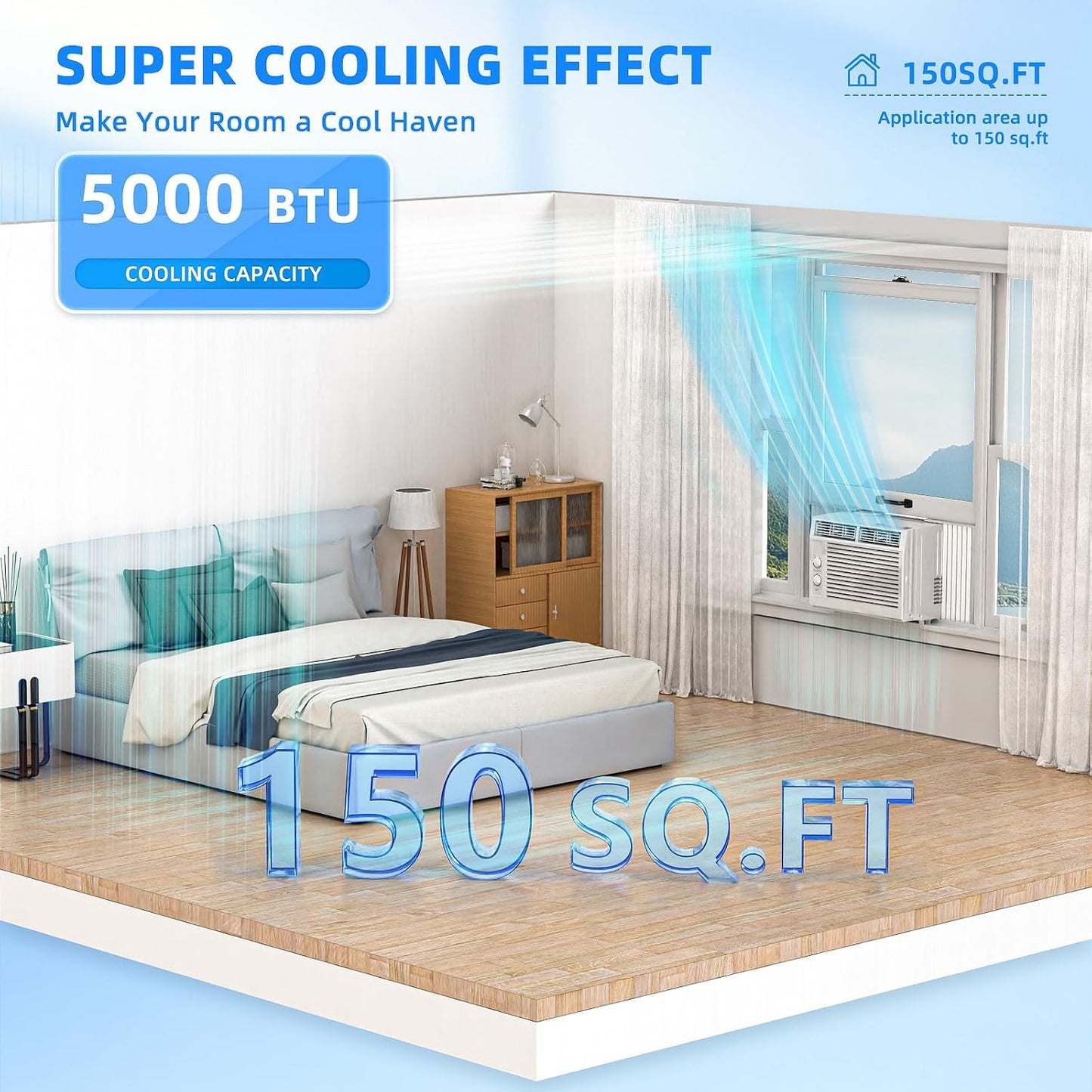 5,000 BTU Small Window Air Conditioner Unit Cool up to 150 Sq.Ft, Window AC Unit with Cool and Fan Mode, Quiet Operation, Adjustable Window Fit, Intuitive Mechanical Controls, White