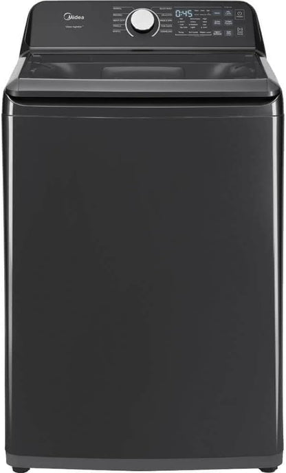 Midea MLTW44A4BGK1 Black Smart Laundry Pair 4.4 Cu Ft Top Load Washer and 7 Cu Ft Electric Dryer Bundle 10 Cycles 4 Te