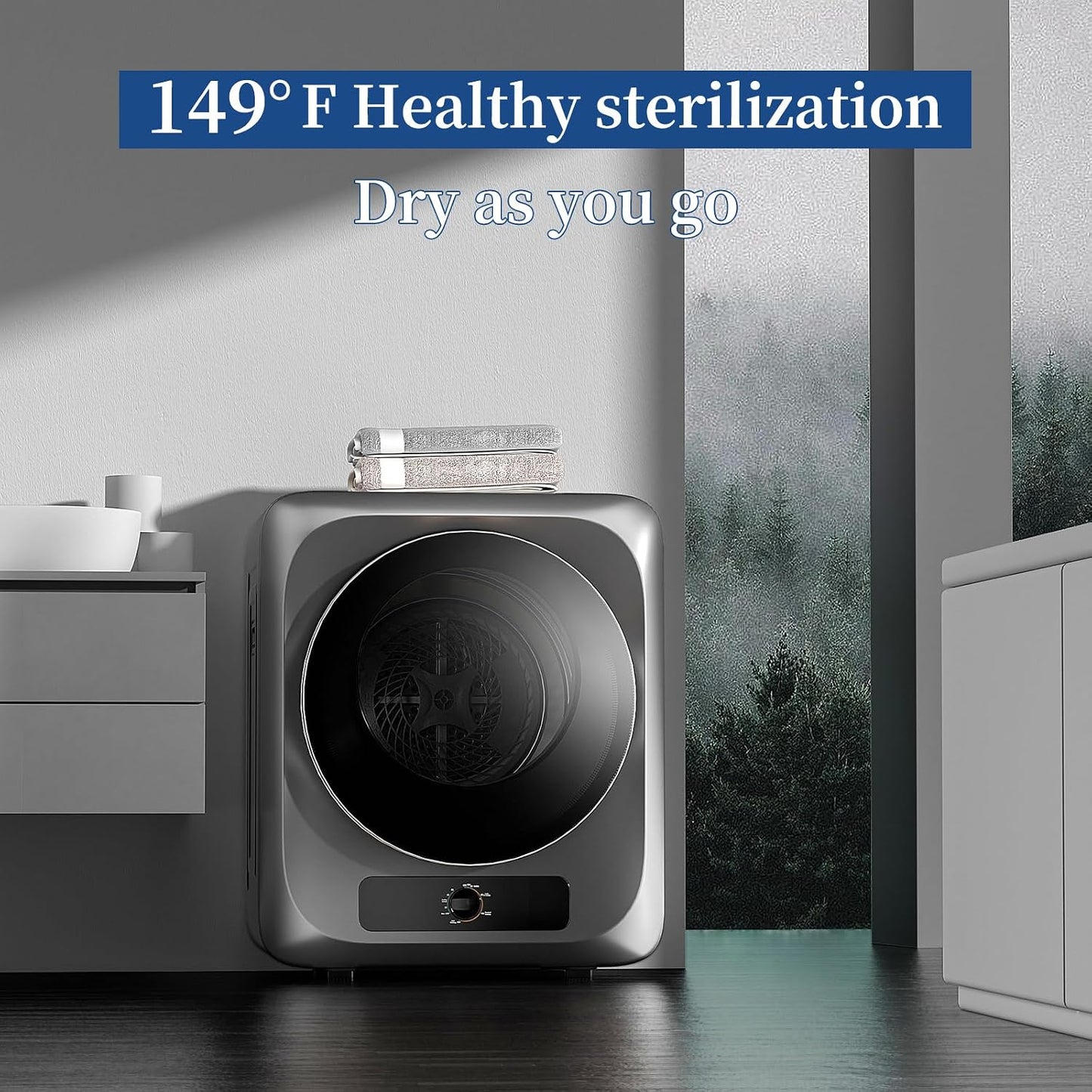 Portable Clothes Dryer for Apartment, 1.5 Cu.Ft Compact Mini Electric Dryer with 5 Drying Modes, Stainless Steel Tub, Simple Knob Control, Dryer Machine for Dorm, RV, Small Space