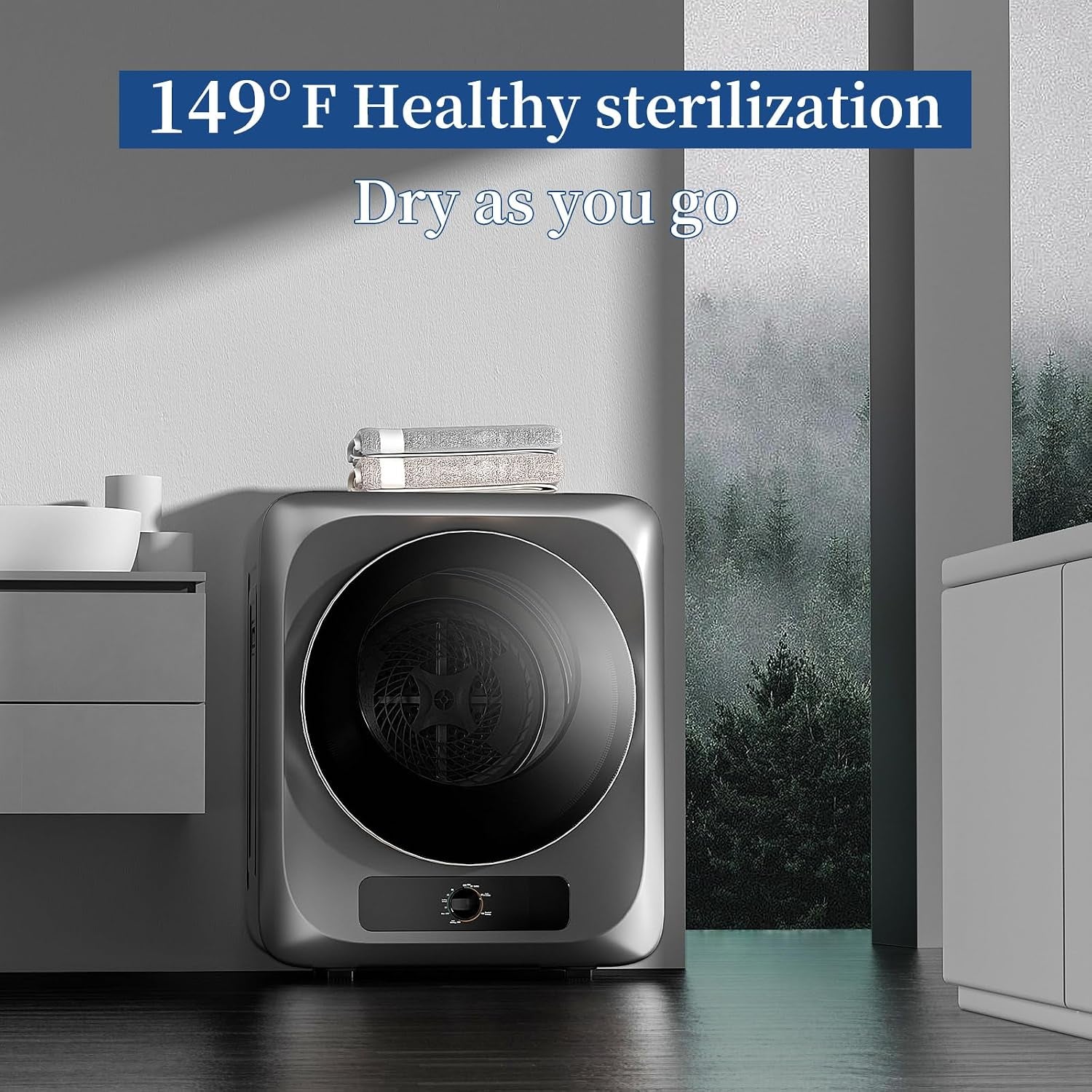 Portable Clothes Dryer for Apartment, 1.5 Cu.Ft Compact Mini Electric Dryer with 5 Drying Modes, Stainless Steel Tub, Simple Knob Control, Dryer Machine for Dorm, RV, Small Space