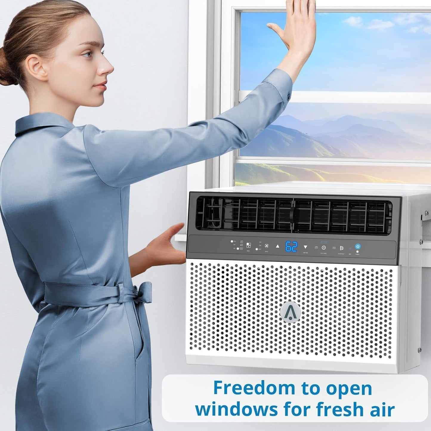 6,000 Btus Window Air Conditioner, U-Shaped Adjustable Depth, Window AC Unit with Washable Filter, Remote Control, Ultra Quiet, Cools up to 269 Sq. Ft., Quiet Operation, White