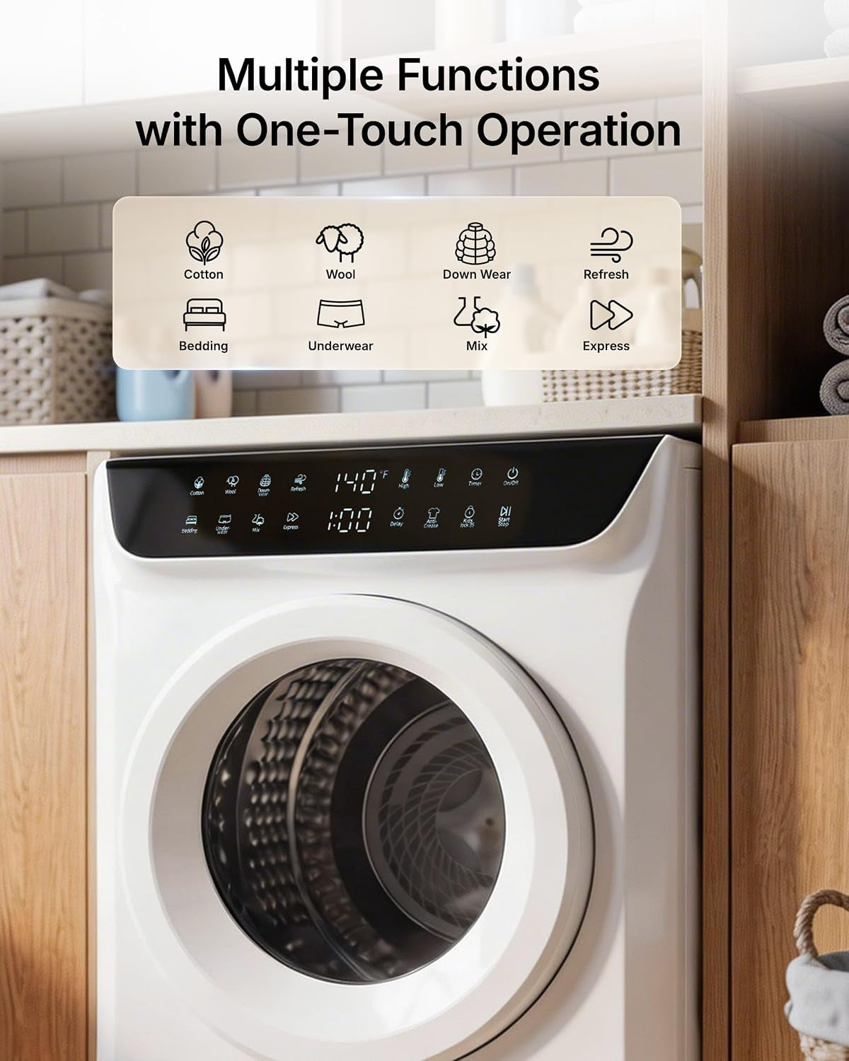 3.5 Cu. Ft. Protable Clothes Dryers with LED Control | Small Electric Dryer Machine for Laundry, 1400W Dryer Machine with 8 Drying Modes, 120V Electric Dryer for Clothes, White