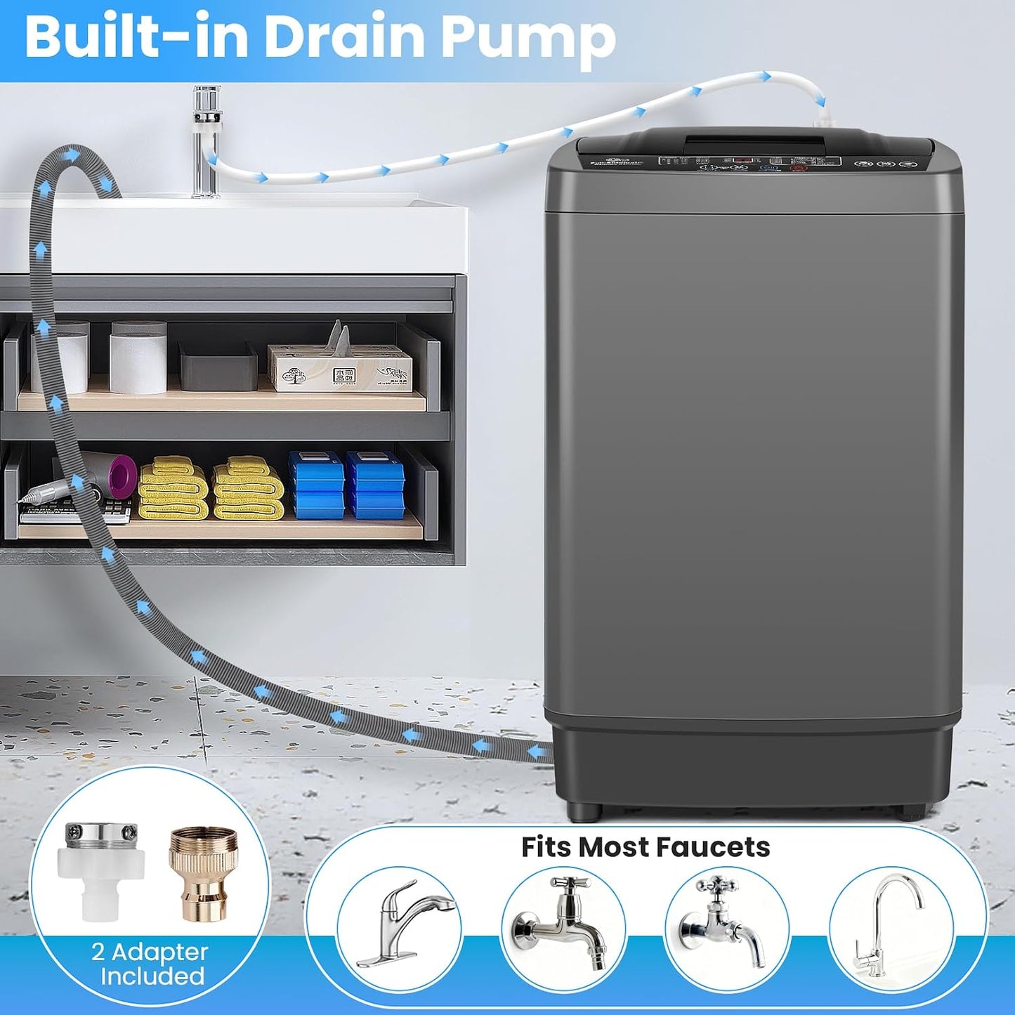 2.4 Cu.Ft Portable Washer, 17.8 Lbs Capacity for Apartments | 10 Wash Programs, 8 Water Levels, LED Display, Drain Pump, Child Lock, Full Automatic Washing Machine for RV, Dorm, Home
